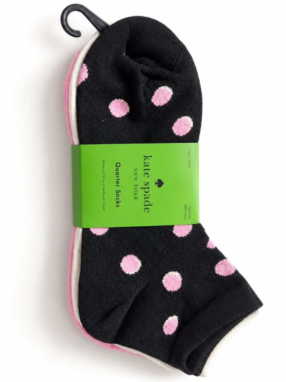 NWT Kate Spade Women’s Black Pink Polka Dot Crew Socks